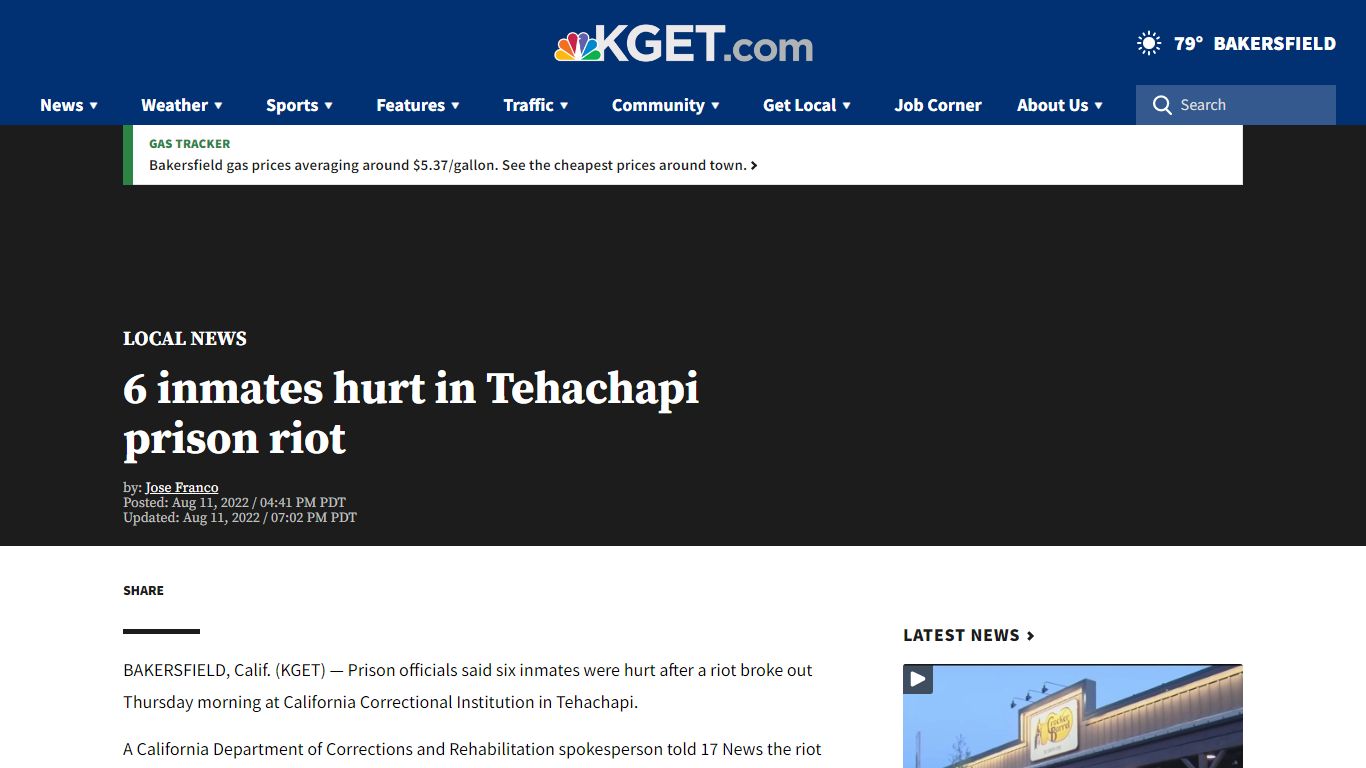 Tehachapi prison riot injures 6 inmates - kget.com